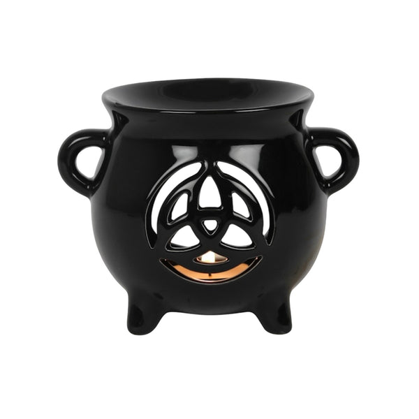 Black ceramic oil burner with a central pentagram design on a white background