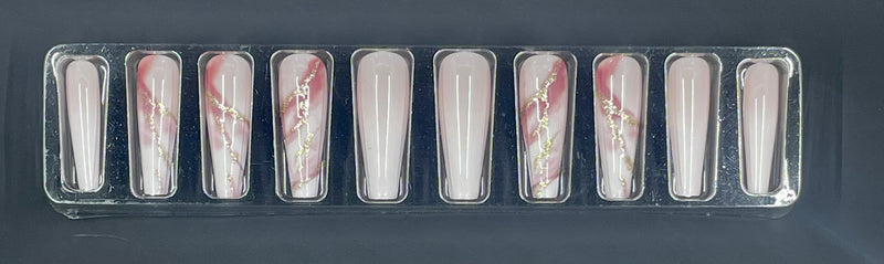 pink marble press on nails- missvillan